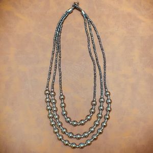 Layered silver pearl necklace
